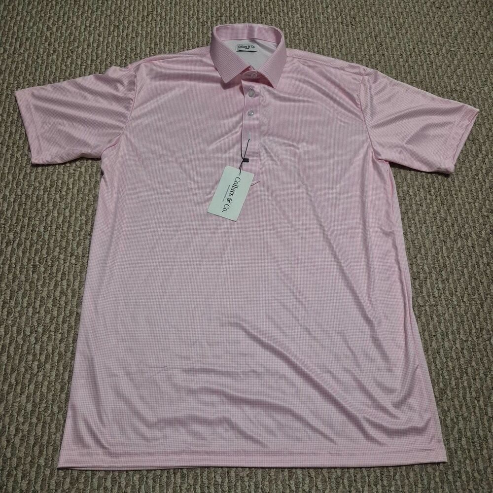 NWT Collars and Co Shirt Men's M Pink Polo Gingham Check Plaid